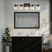 Xgfourseven 5Light Modern Bathroom Vanity Lights Industrial Matte Black Bathroom Light Fixtures With Clear Glass Vanity Lights