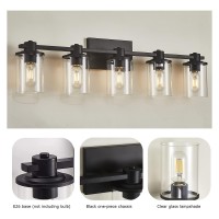 Xgfourseven 5Light Modern Bathroom Vanity Lights Industrial Matte Black Bathroom Light Fixtures With Clear Glass Vanity Lights