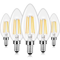 E12 Led Candelabra Bulbs 40 Watt Equivalent, 4W Vintage Candle Light Bulbs, 470Lm Warm White 2700K Edison Bulbs For Ceiling Fan, Filament Clear Glass Type B Lamp Bulbs For Chandelier (5 Packs)