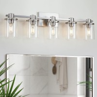 Xgfourseven Brushed Nickel Bathroom Vanity Light 5Light Bathroom Light Fixtures With Clear Glass Shade Nickel Wall Sconce For