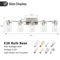 Xgfourseven Brushed Nickel Bathroom Vanity Light 5Light Bathroom Light Fixtures With Clear Glass Shade Nickel Wall Sconce For