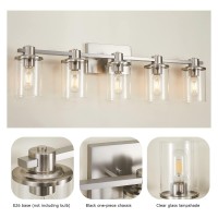 Xgfourseven Brushed Nickel Bathroom Vanity Light 5Light Bathroom Light Fixtures With Clear Glass Shade Nickel Wall Sconce For