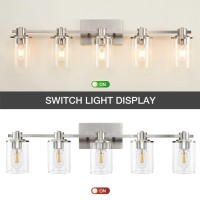 Xgfourseven Brushed Nickel Bathroom Vanity Light 5Light Bathroom Light Fixtures With Clear Glass Shade Nickel Wall Sconce For