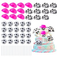 60Pcs Disco Cowgirl Pary Cake Decoration 20Pcs Disco Ball Cup Toppers 10Pcs Mini Pink Cowgirl Hats 10Pcs Cow Print Cowboy Hats