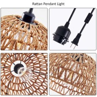 Plug In Pendant Light Rattan Hanging Lamp With 15 Ft Hemp Rope Cord Hanging Lights With Plug In Cord Woven Boho Wicker Basket