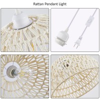 Plug In Pendant Light Rattan Hanging Lamp With 15 Ft Hemp Rope Cord Hanging Lights With Plug In Cord Woven Boho Wicker Basket