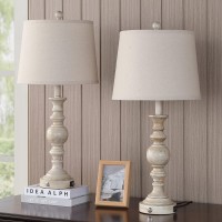 Srjjrs Rustic Table Lamps For Bedroom Set Of 2 28 Farmhouse Bedside Lamp With Usb Ports 3Way Dimmable Nightstand Table Lamp