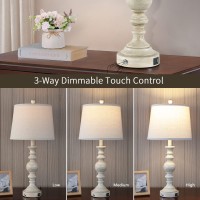 Srjjrs Rustic Table Lamps For Bedroom Set Of 2 28 Farmhouse Bedside Lamp With Usb Ports 3Way Dimmable Nightstand Table Lamp