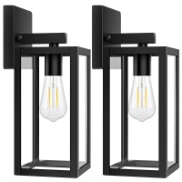 2-Pack Outdoor Light Fixtures Wall Mount, Waterproof Exterior Wall Lanterns With Clear Glass, Anti-Rust Outside Black Wall Sconces, Front Porch Lights For House Garage Doorway, Bulbs Not Included