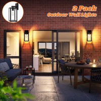 2-Pack Outdoor Light Fixtures Wall Mount, Waterproof Exterior Wall Lanterns With Clear Glass, Anti-Rust Outside Black Wall Sconces, Front Porch Lights For House Garage Doorway, Bulbs Not Included