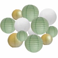 Ansomo Sage Green White And Gold Paper Lanterns Party Decorations Chinese Japanese Hanging Decorative Birthday Baby Shower Brida