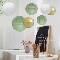 Ansomo Sage Green White And Gold Paper Lanterns Party Decorations Chinese Japanese Hanging Decorative Birthday Baby Shower Brida