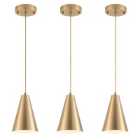 Gold Pendant Lights Kitchen Island Dining Room Light Fixtures Over Table 3 Pack With Brushed Brass Cone Metal Shade Modern Farm