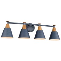 Femila 4-Light Bathroom Light Fixtures, Farmhouse Modern Vanity Lights Wall Lamp With Hammered Metal Shade Finish, Dark Blue, 4Fg59B-4W Blue