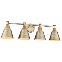 Femila Vanity Lights, 4-Lights Bathroom Light Fixtures Over Mirror, Antique Brass Wall Sconces Lamp With Hammered Metal Shade Finish, 4Fg59B-4W Bg