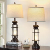 Table Lamp Set Of 2 With Usb Ports 293 Tall Farmhouse Table Lamp With 2 Nightlight Bulbs Oil Rubbed Bronze Bedside Lamp Wit