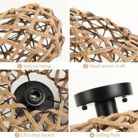 Foucasal Rattan Ceiling Light Fixtures Woven Wicker Semi Flush Mount Ceiling Light Coastal Boho Rattan Ceiling Light For Farmh