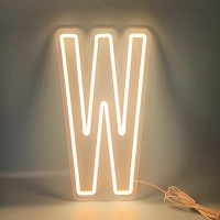 Deco Letter W Neon Sign 10X18 Inches Lightsign Usb Powered Dimmable Night Light Sweet Alphabet Lamp For Wedding Birthday Home Bar Festival Decoration (Letter W)