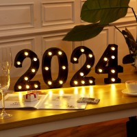 Coume Led Light Up Number 2024 Graduation Decorative Number Led Marquee Sign Battery Operated For Night Light Wedding Birthday