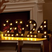 Coume Led Light Up Number 2024 Graduation Decorative Number Led Marquee Sign Battery Operated For Night Light Wedding Birthday