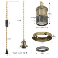 Gnolak 154Ft Pendant Light Cord Kit Industrial Vintage Plug In E26 Socket Hanging Light With Switch Hemp Rope Hanging Light F