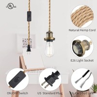 Gnolak 154Ft Pendant Light Cord Kit Industrial Vintage Plug In E26 Socket Hanging Light With Switch Hemp Rope Hanging Light F