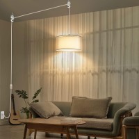 Plug In Pendant Light, 15Ft White Cord Hanging Lights With Plug In Cord, Hanging Light With On/Off Switch, Double Linen Shade Fabric Design, Pendant Llight Fixture For Bedroom Living Room Restaurant