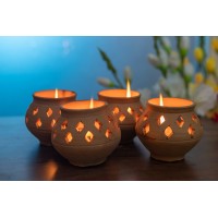 Karru Krafft Handmade Terracotta 3Hour Burning Wax Diya Set Of 4 Subhalabh Diya For Pooja Decor Navaratri Diya Diwali Diya Mi