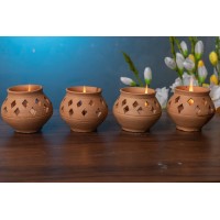 Karru Krafft Handmade Terracotta 3Hour Burning Wax Diya Set Of 4 Subhalabh Diya For Pooja Decor Navaratri Diya Diwali Diya Mi