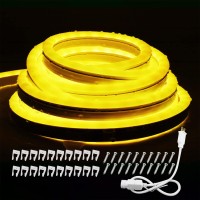 33Ft Neon Rope Lights Amber, Led Flexible Linkable Waterproof Strip Lights Yellow For Diy Sign Living Gaming Room Bedroom Bars Wall Party Wedding Christmas Indoor Outdoor D