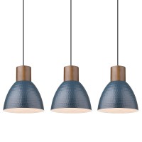 Elyona Pendant Light For Kitchen Island 3 Pack Hammered Metal Solid Wood Hanging Light Fixtures Adjustable Height Industrial Pendant Lighting For Dining Room Bedroom Bar Office, Modern Blue Small