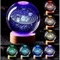 3D Solar System Crystal Ball Lamp 315 Inch K9 Crystal Ball Night Light With Wooden Base 16 Colors Changing With Remote Control