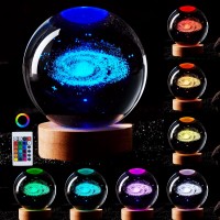 3D Galaxy Crystal Ball Lamp 315 Inch K9 Crystal Ball Night Light With Wooden Base 16 Colors Changing Light With Dimmable Remote