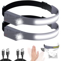 Rechargeable Headlamp 2Pack, 230?Wide Beam Headlamp For Adults, Led Headlamp With Clips-Camping Gear, 6 Modes, Motion Sensor, Head Lamp Flashlight For Cycling, Running, Fishing, Camping(Grey)