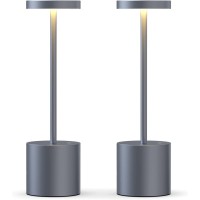 Willdoak 2 Pack Cordless Table Lamp, Rechargeable Portable Outdoor 5000Mah Battery Powered Led Desk Lamp 3-Levels Brightness Night Light Reading For Restaurant/Bedroom/Dormitor (2 Gray)