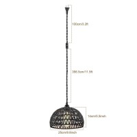 1-Light Pendant Light,Bohemian Black Woven Rattan Basket Chandelier With Twist Hemp Hanging Cord Plug In Coastal Pendant Lamp Fixtures For Dining Room Living Room Kitchen Island Foyer Bedroom Hallway