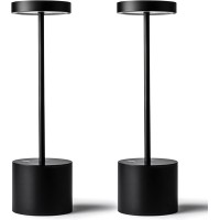 Tpczqj Cordless Table Lamp,Rechargeable Portable 6000Mah Battery Powered Metal Desk Lamp,Dimmable Led Night Light,Nightstand Bedside Light For Bedroom/Restaurant/Outdoor (2Pack-Black)