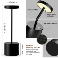 Tpczqj Cordless Table Lamp,Rechargeable Portable 6000Mah Battery Powered Metal Desk Lamp,Dimmable Led Night Light,Nightstand Bedside Light For Bedroom/Restaurant/Outdoor (2Pack-Black)