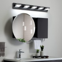 Sinerise Led Modern Bathroom Vanity Light Fixtures (5-Light, 40-Inch), Matte Black Modern Acrylic Bathroom Wall Lighting Fixtures Over Mirror (Cool White 6000K)