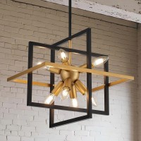 Tacdandm 158 Black Gold 8Light Sputnik Chandelier Modern Industrial Adjustable Hanging Geometric Pendant Light Fixture For E