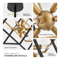 Tacdandm 158 Black Gold 8Light Sputnik Chandelier Modern Industrial Adjustable Hanging Geometric Pendant Light Fixture For E