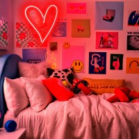 Valentines Day Decor Heart Neon Sign Hot Pink Dimmable Neon Lights For Wall Decor Aesthetic Neon Signs For Bedroom Room Wall Dec