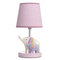 Light up your childs room with this custom nursery lamp It is made in 2D resin is handpainted and is approximately 11 in total height It features a mommy and baby elephant with their trunks up and their tails curved Mommy elephant is in a creamy white col