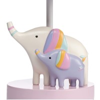 Light up your childs room with this custom nursery lamp It is made in 2D resin is handpainted and is approximately 11 in total height It features a mommy and baby elephant with their trunks up and their tails curved Mommy elephant is in a creamy white col