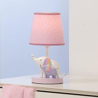 Light up your childs room with this custom nursery lamp It is made in 2D resin is handpainted and is approximately 11 in total height It features a mommy and baby elephant with their trunks up and their tails curved Mommy elephant is in a creamy white col