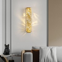 Soutas Led Wall Lights Set Of 2 Gold Indoor Dimmable Crystal Glass Wall Light Fixtures Rectangle Style Modern Elegant Wall Mount Lamp For Bedroom Living Room Kitchen (Gold-2 Pack)