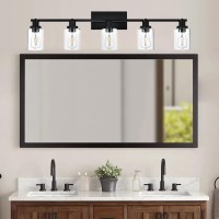 Melucee 5 Light Vanity Lights For Bathroom With Rotatable Light Head Black Ceiling Light Fixture With Clear Glass Shade Modern