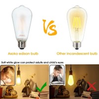 Asoko St64 Frosted Led Edison Vintage Light Bulbs, 6W Equivalent 60W 2700K Warm White, Dimmable Led Edison Bulb Antique Led Filament Bulbs 6 Packs