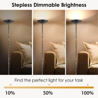 Boostarea Torchiere Floor Lamp Antique Silver, 24W Super Bright Led Standing Lamp, 3000K Dimmable Pole Lamp With Rotary Switch, 70 Inch Tall Metal Modern Floor Lamps For Living Room/Bedroom/Office/Den