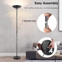 Boostarea Torchiere Floor Lamp Antique Silver, 24W Super Bright Led Standing Lamp, 3000K Dimmable Pole Lamp With Rotary Switch, 70 Inch Tall Metal Modern Floor Lamps For Living Room/Bedroom/Office/Den